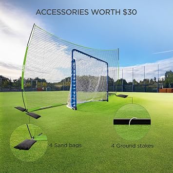 Lacrosse Backstop Net Soccer Basketball Backstop Net for Backyard Sport Netting Barrier Ball Stop Net Includes Portable Carry Bag 2 Sand Bags 4 Ground Stakes