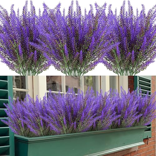 Miniatura 9 de Flores artificiales de lavanda, 12 paquetes de flores falsas resistentes a los rayos UV que no se decoloran, plantas de plástico sintético,