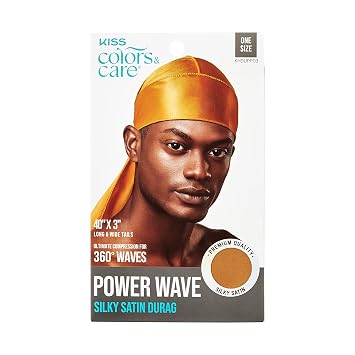 KISS COLORS & CARE Power Wave Silky Satin Durag - Gold, Maximum Wave formation, Ultra-Compression, Breathable Premium Fabric, One Size Fits All, Durable & Versatile For All Hair Types