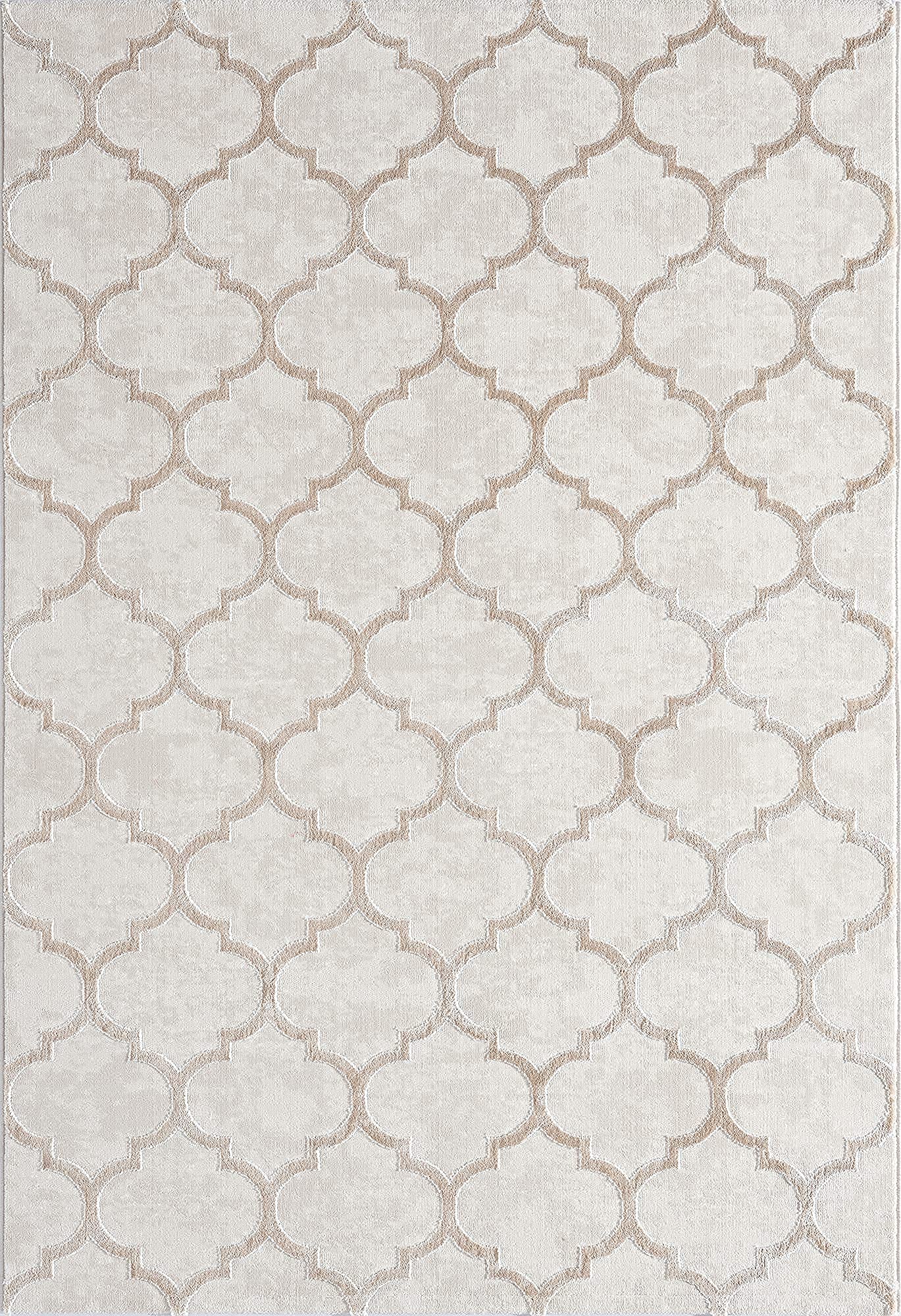 the carpet Knight Eleganter - Tappeto da soggiorno a pelo corto, effetto 3D lucido, struttura ad alta profondità, beige, 120 x 170 cm