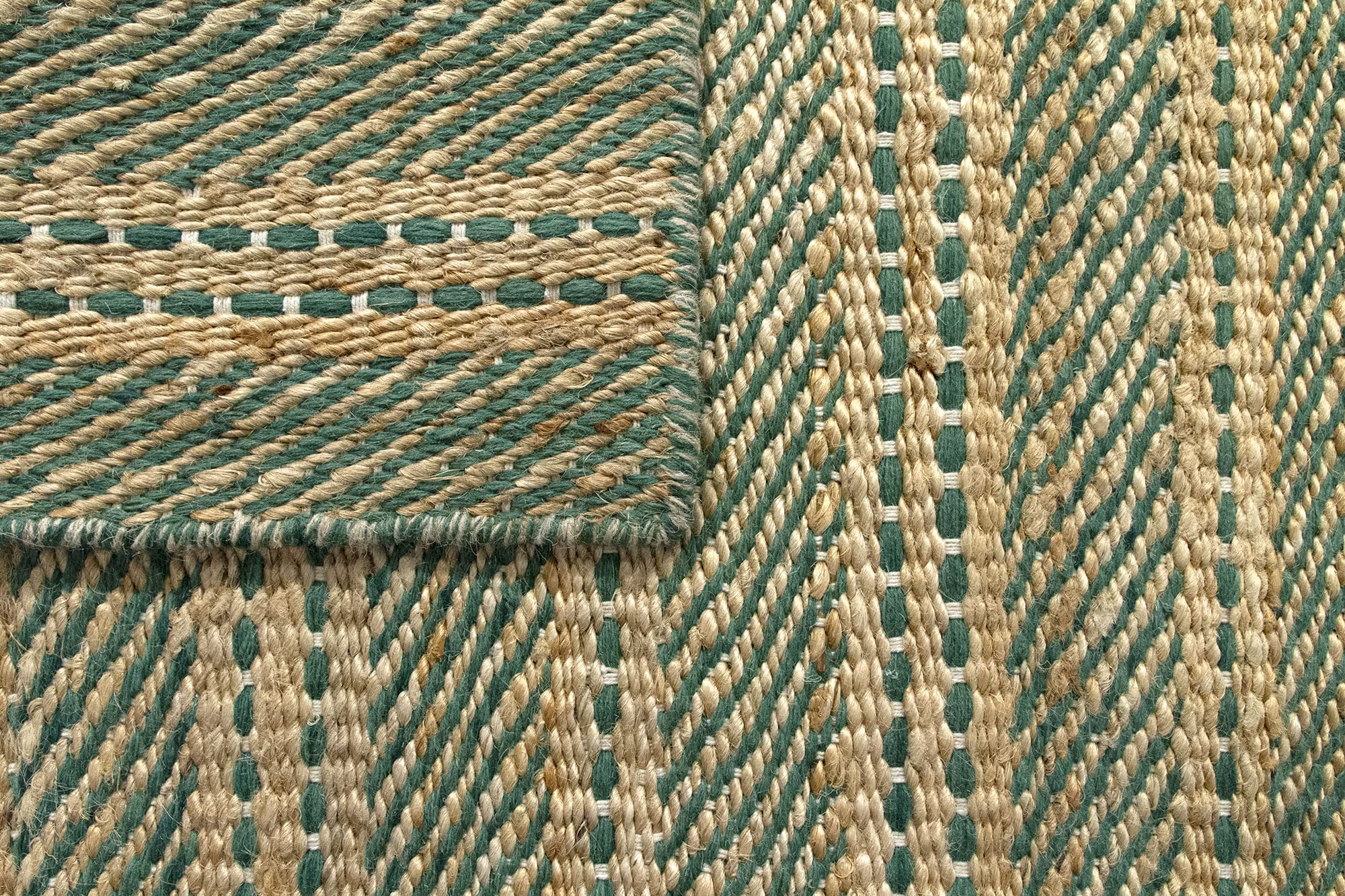 HAMID - Packen 2 Teppiche Woll- und Jute-Teppich Olivia, Handgewebter Woll-Jute-Teppich für Wohnzimmer, Schlafzimmer, Natürliches Grün, (40 x 60 cm)