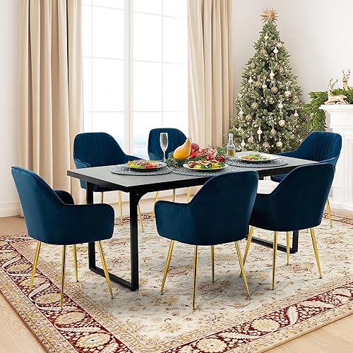 Miniatura 9 de ECOTOUGE Juego de 6 sillas de comedor modernas, sillas de comedor tapizadas con patas de metal dorado, sillas de cocina de terciopelo mate para mesa
