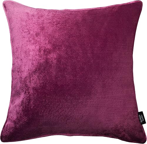 McAlister Textiles Funda de cojín de terciopelo aplastado brillante, color rosa fucsia, 17 x 17 pulgadas, almohada decorativa de lujo para sofá o