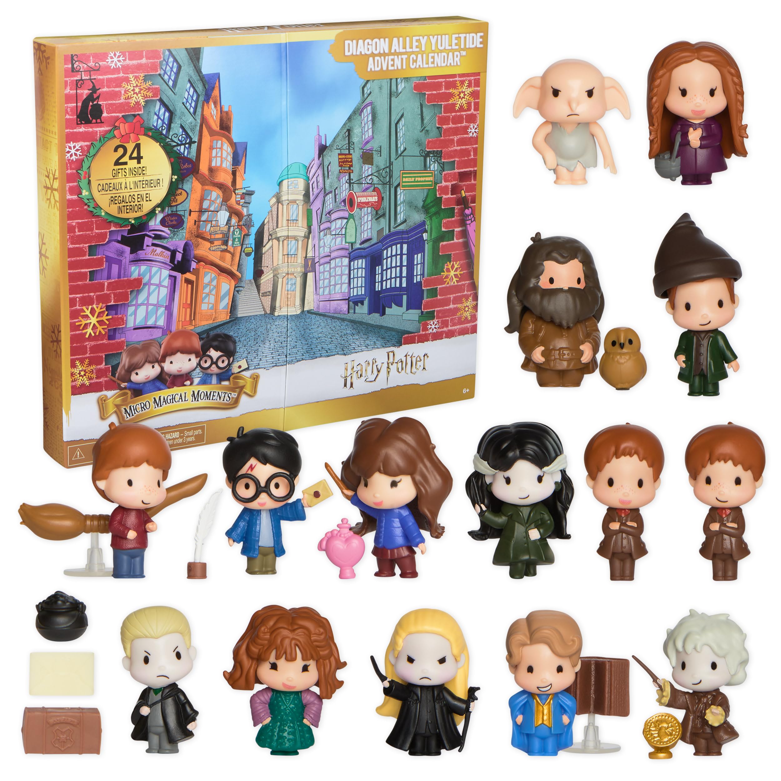 Vue rapprochée du Calendrier de l'Avent Harry Potter, montrant son design inspiré d'un livre ancien du Chemin de Traverse.