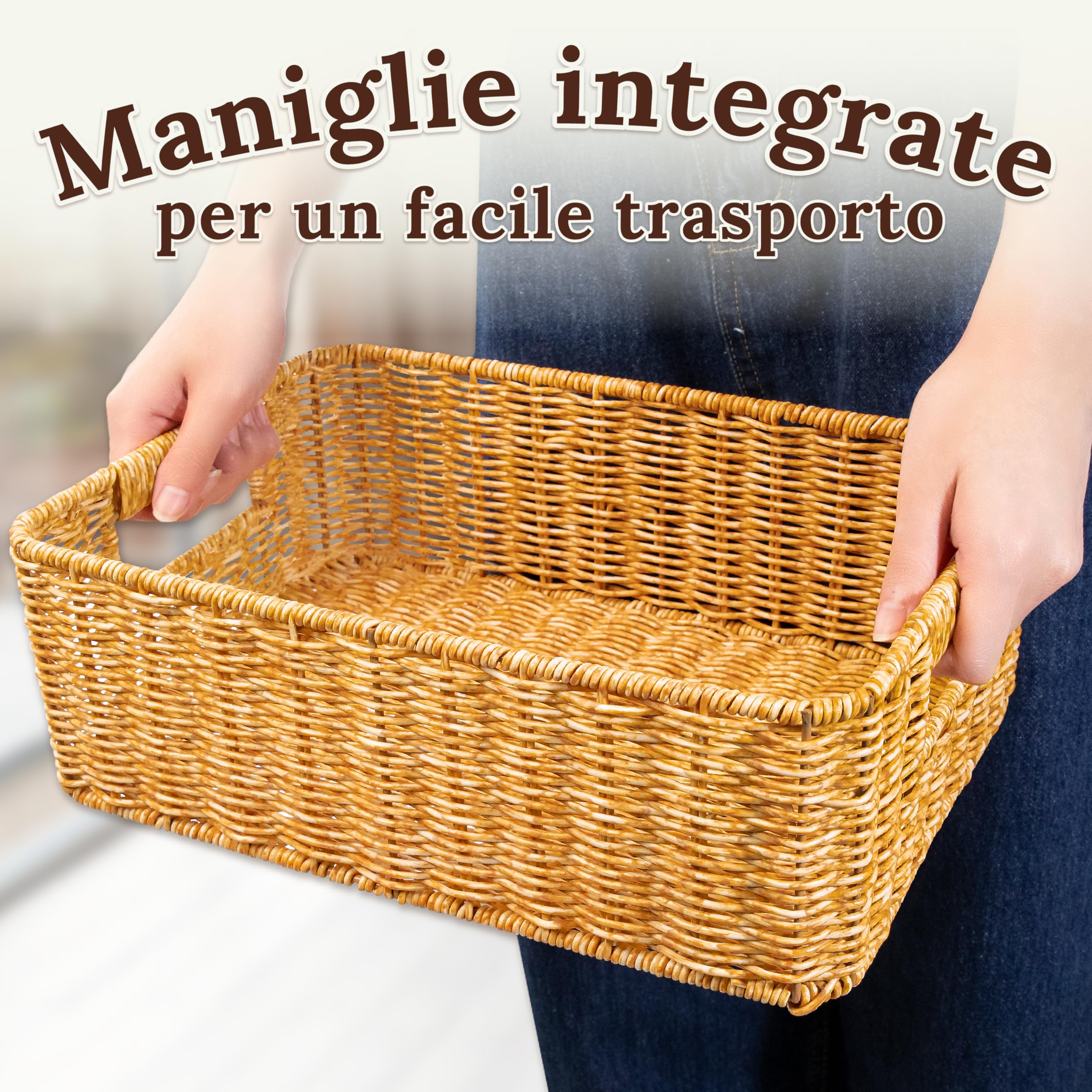 myHomeBody Cestini Organizzatori, portaoggetti in vimini sotto mensola, organizer intrecciato a mano per l'organizzazione dell'armadio, rettangolari, set di 3, ambra