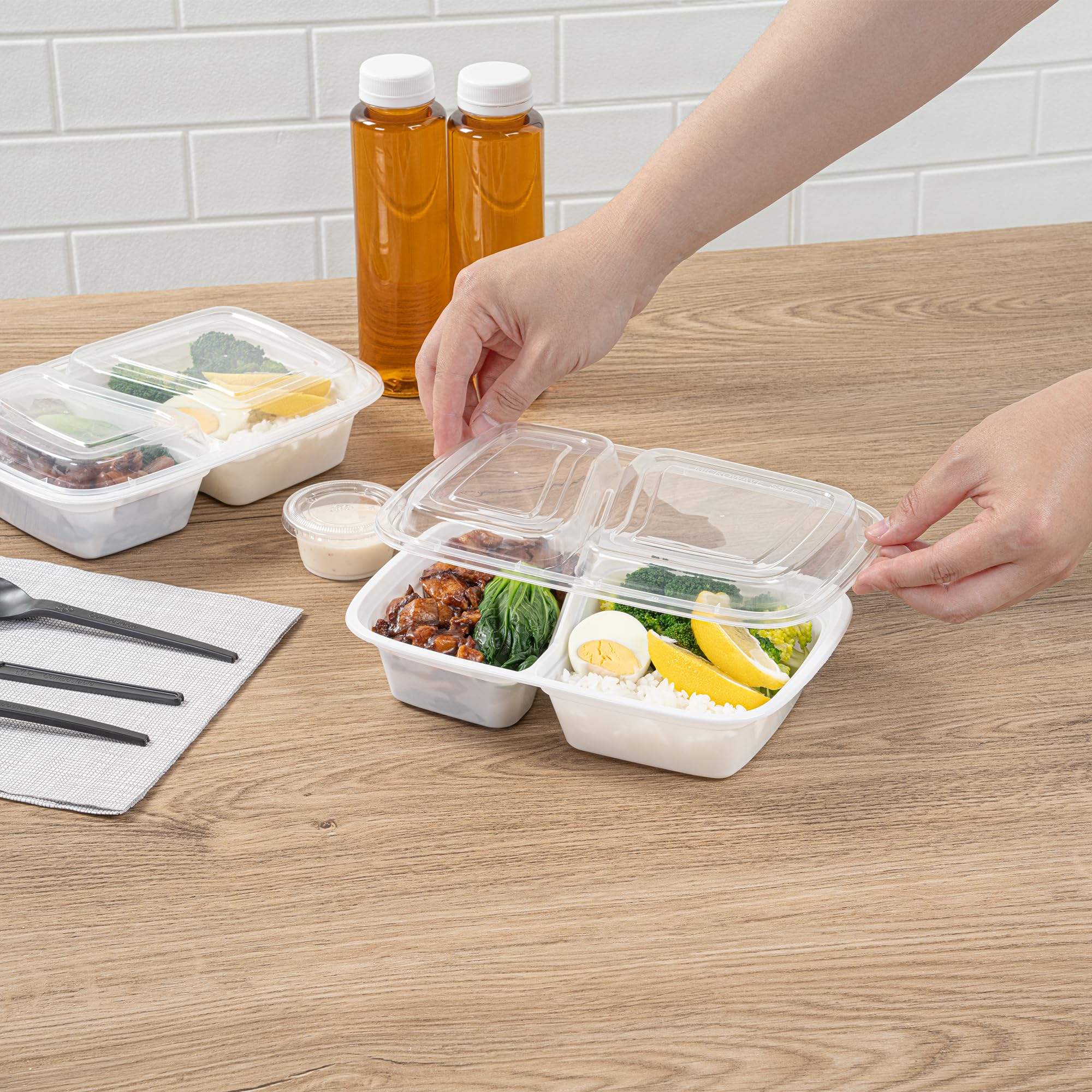 Asporto - Recipientes de preparación de comidas de 2 compartimentos de 32 onzas, 100 recipientes de preparación de comidas sin BPA, aptos para microondas, desechables, recipientes de plástico blanco