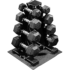 Rubber Coated Hex Dumbbell Weight Set and Storage Rack, 100LB or 150LB, 5-20 lbs or 5-25 lbs