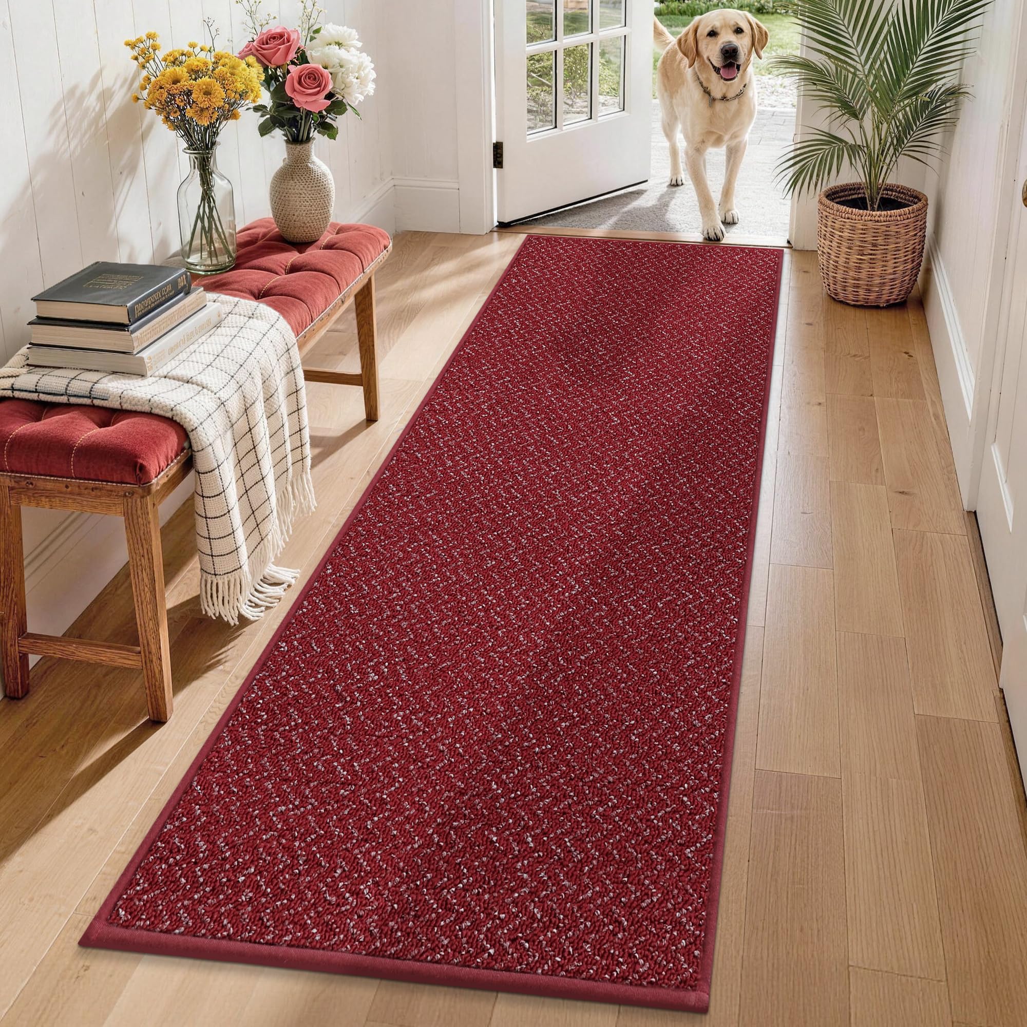 Tapis de couloir antidérapant rouge pour embellir l'entrée et la buanderie