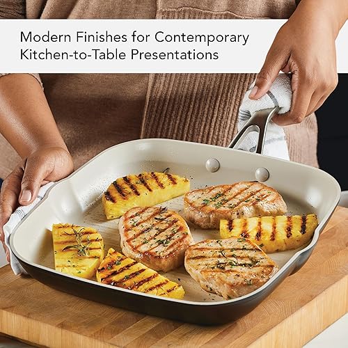 Miniatura 4 de KitchenAid Sartén antiadherente de cerámica anodizada dura, cuadrada, 11.25 pulgadas, negro mate