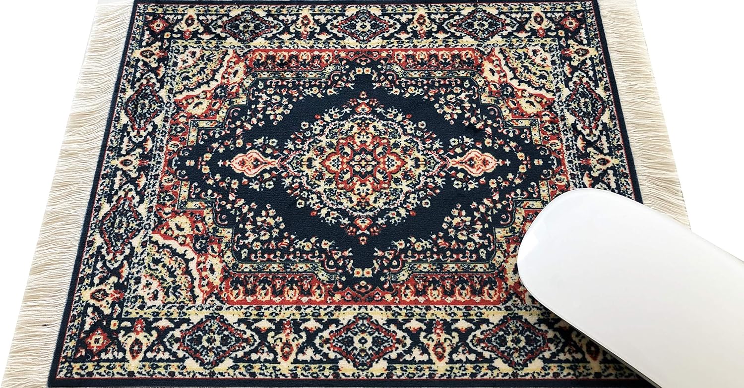 Inusitus 4-Pack Oriental Rug Mouse Pads – Mini Carpet Style Mousepads with Fringe, Non-Slip Rubber Base, Aesthetic Desk Accessories for Office & Home
