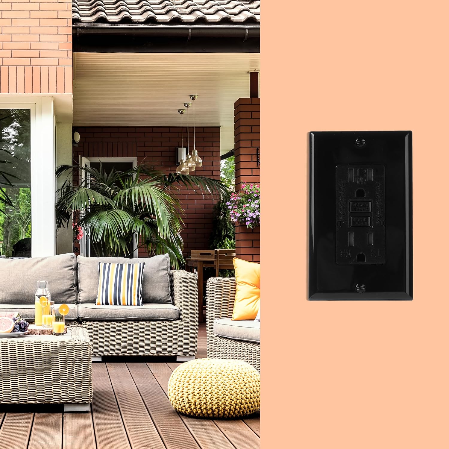 Bates- Self-Test GFCI Outlet 15 Amp, 6 Pack, GFI Electrical Outlet 15 Amp Black with LED Indicator and Wall Plate, UV-Resistant, UL Listed