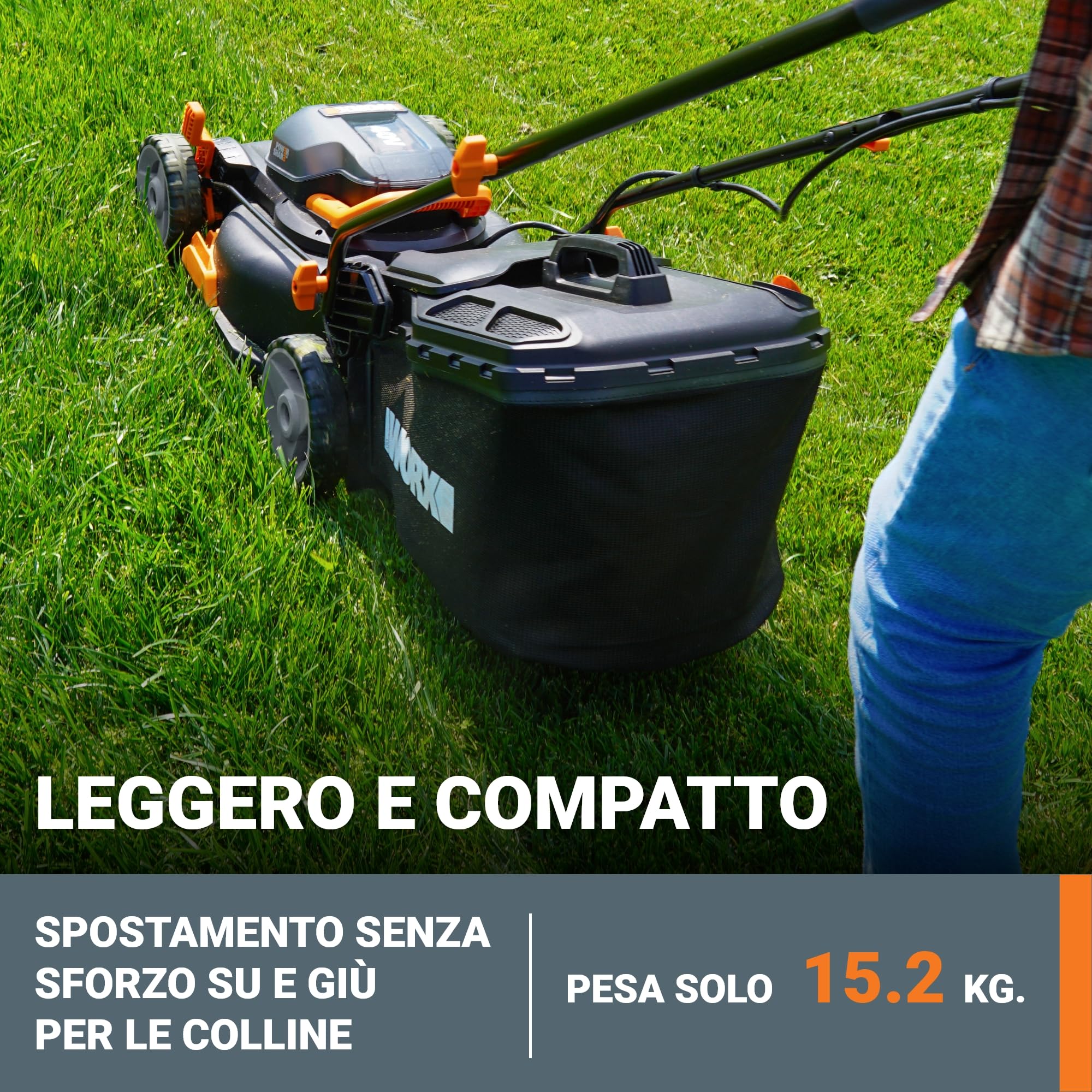 Tosaerba elettrico a batteria Worx NITRO 40 cm, WG734E, Batteria PowerShare PRO da 40 V con 2 pezzi da 4,0 Ah (Batterie e caricabatterie inclusi)
