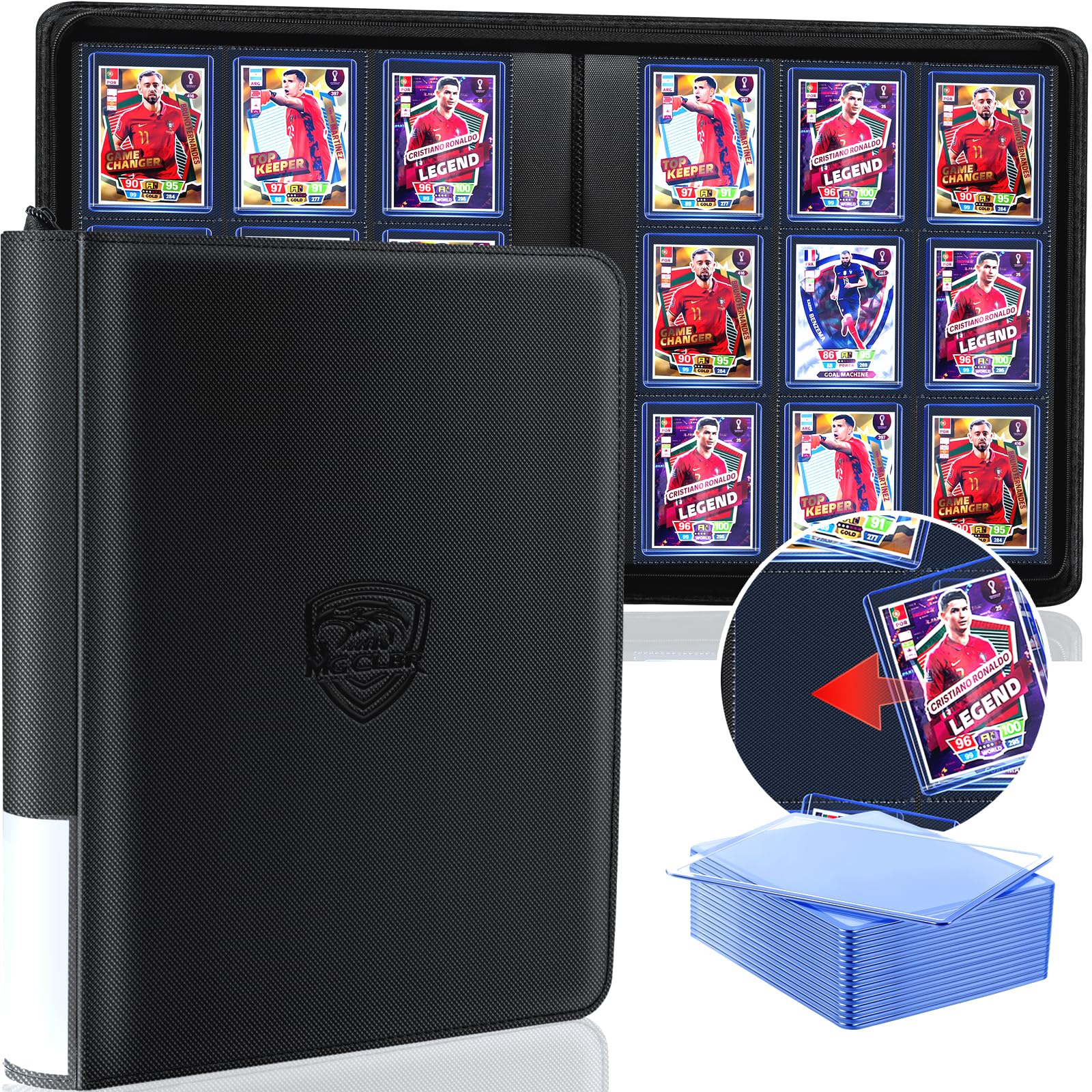 Carpeta de tarjetas intercambiables, carpeta de carga superior con capacidad para 324 tarjetas en cargadores superiores, 20 fundas rígidas, 9 bolsillos, sin anillo, bolsillos de doble cara para