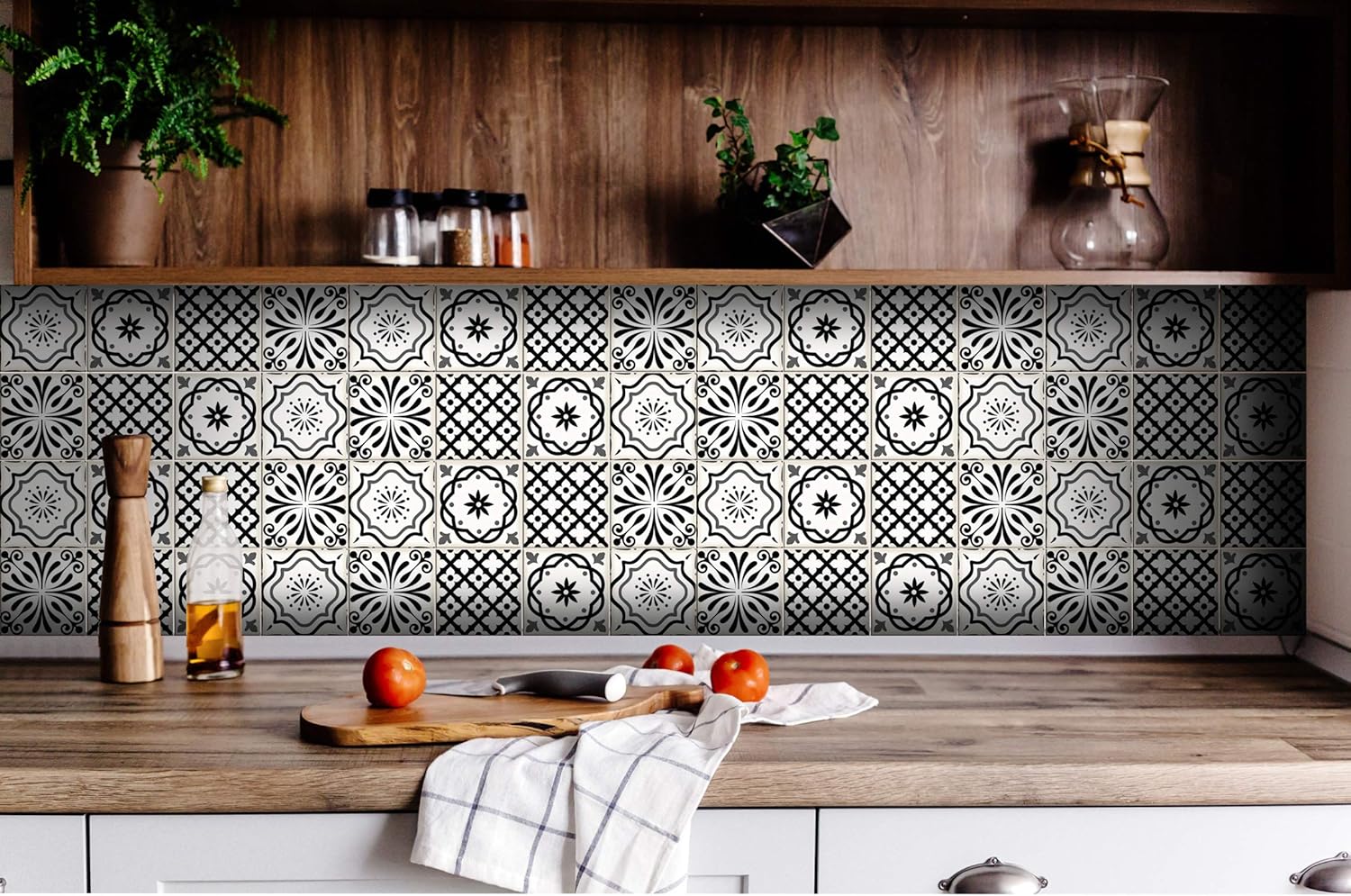 Mi Alma Black and White Tile Stickers Peel and Stick Tile Stickers 24 PC Set backsplash Tile Decals Bathroom & Kitchen Vinyl Wall Decals Just Peel Stick Home Decor (Black & White Set, 5x5 Inch)