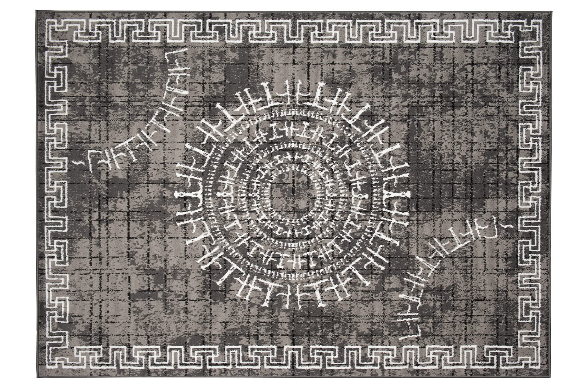 TAPISO Patras Tapis Poils Ras Moderne Blanc Gris Noir Motif Grec Rayures Bordure Tapis Salon Chambre Adulte Salle à Manger Bureau Oeko-TEX Résistant 140 x 200 cm
