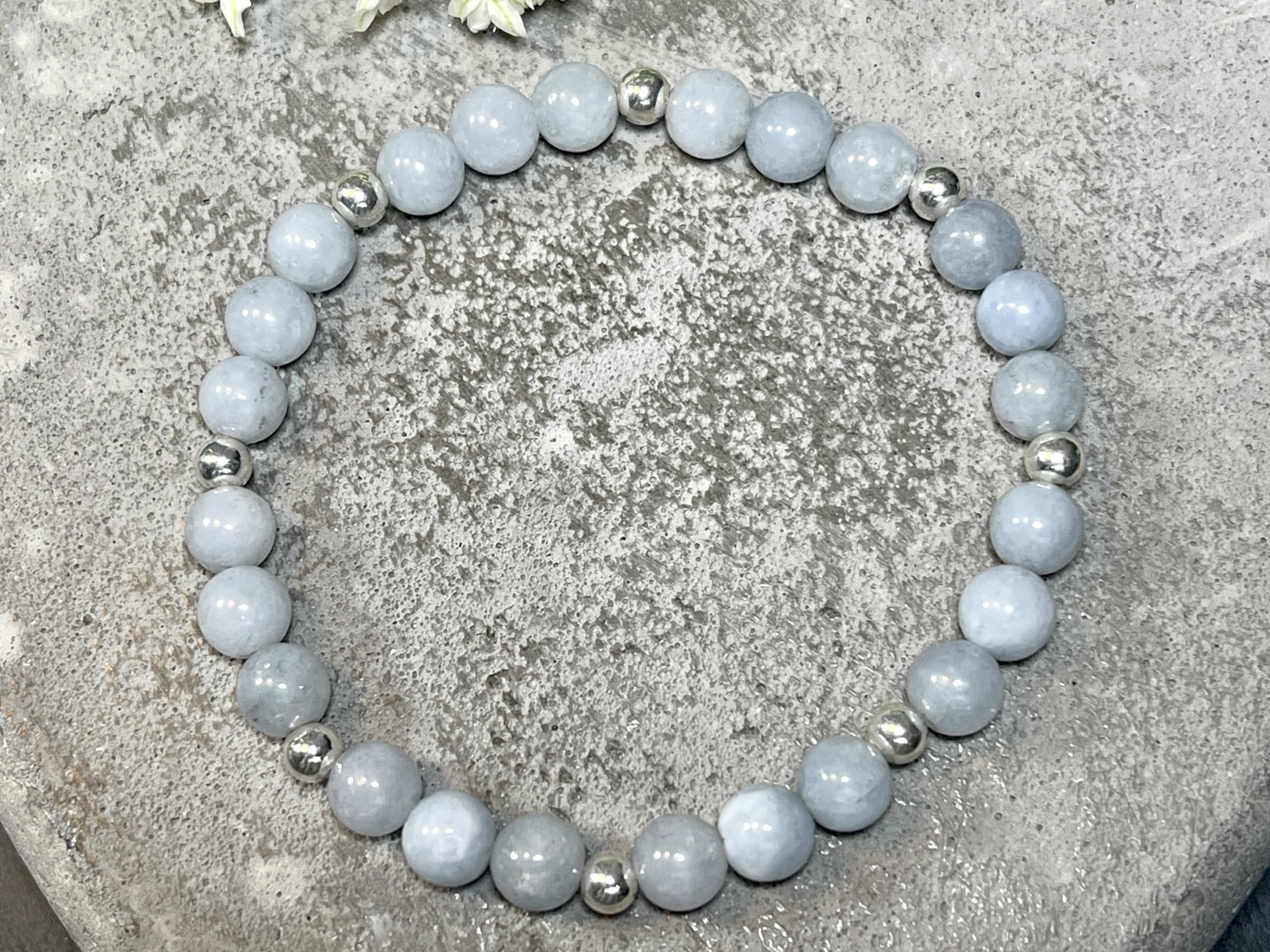 Aquamarin Armband Perlen echt 6mm mit Edelstahlperlen 4mm Silber Gold Roségold oder Ionisiert - Handmade Perlenarmband Selbstbewusstsein Liebe Glück Frieden - Spiritueller Schmuck Unisex