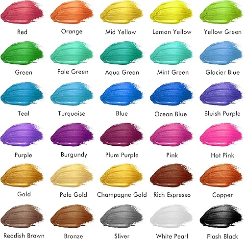 Miniatura 2 de Shuttle Art Pintura acrílica metálica de 30 colores, pintura acrílica metálica con 10 pinceles y 1 paleta, 2.0fl oz2 onzas, pigmentos ricos, pintura