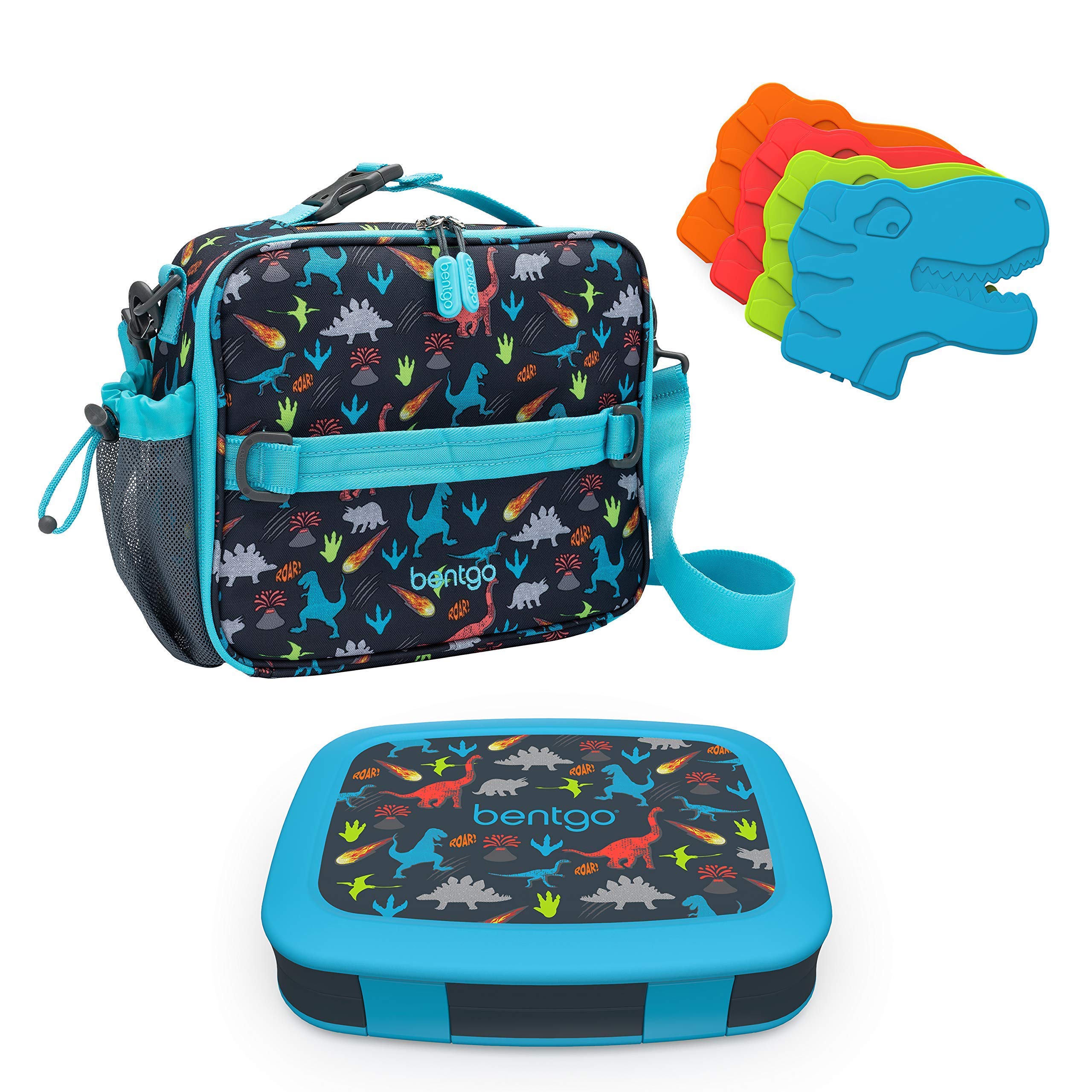 Bentgo Prints Insulated Lunch Bag Set With Kids Bento-Style Lunch Box and 4 Reusable Ice Packs (Dinosaur)