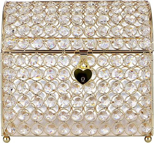 Miniatura 9 de MDLUU Caja para tarjetas de boda, caja de dinero de boda con cerradura en forma de corazón, caja de recepción de tarjetas de cuentas de cristal para