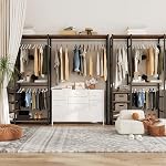 Étendu 9 Rangement de tiroirs avec plateau en bois, TV Stand, Tour de rangement large tissu, Structure en acier robuste Organisateur de rangement pour chambre, Salon, Hallway, Entrée, placards, Blanc