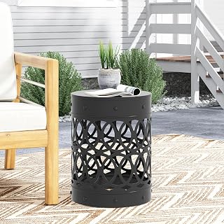 Merax Iron Patio Side Table Round Cut Out Design 13.75"x18" Outdoor End Table Accent Table (Black)