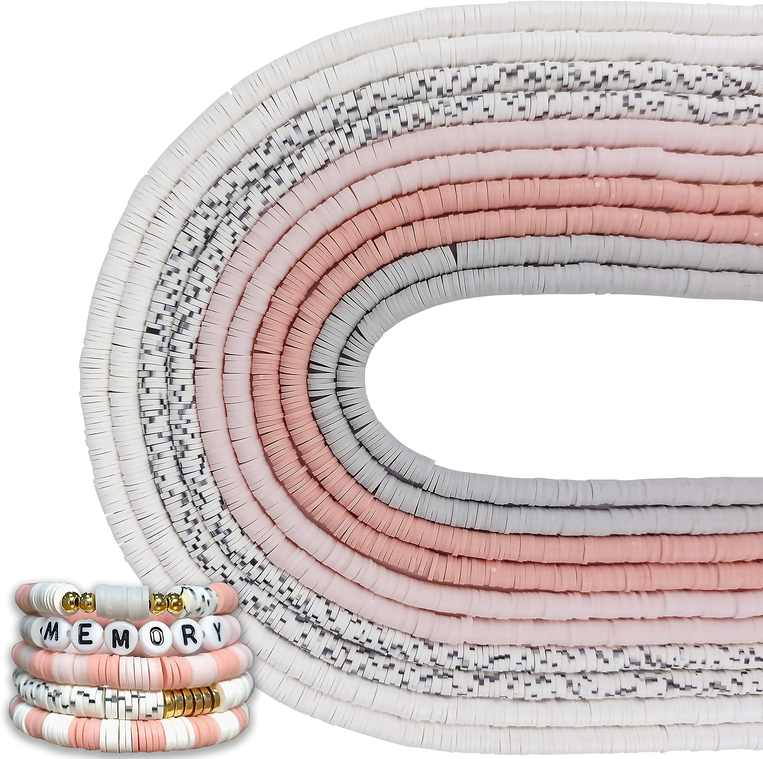 MIIIM 3600 PCS 10 Strands Polymer Clay Beads for Jewelry Making, Vinyl Heishi Beads 6mm for Surfer Bracelets Necklace Making (Memory)