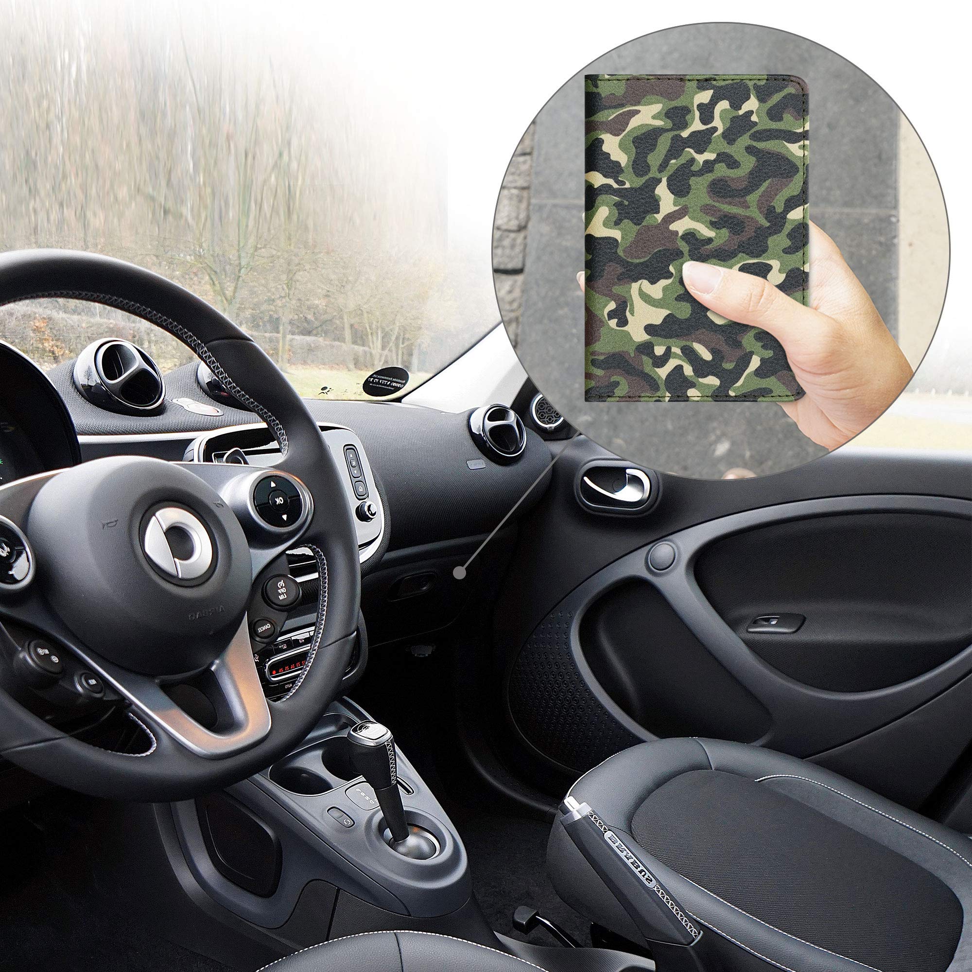 kwmobile Etui na dowód rejestracyjny pojazdu z przegródkami na karty - sztuczna skóra etui torebka certyfikat dopuszczenia - Don't Touch My Car biały czarny, Ciemnozielony, ciemnobrązowy, beżowy.