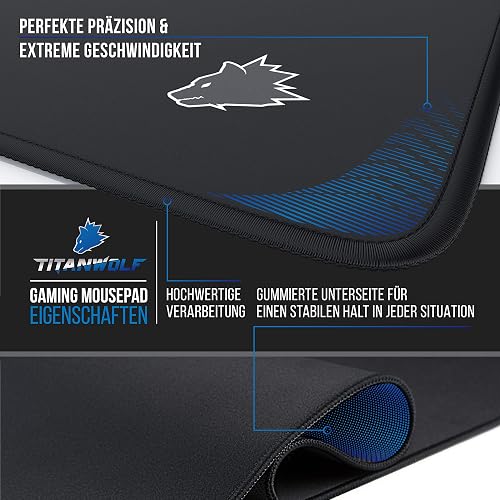 CSL-Computer - Tapis de souris XXL Speed Gaming Titanwolf noir 900 x 400 mm - Grande base de table - Améliore la précision et la vitesse, 23032532, Type 1 - 3