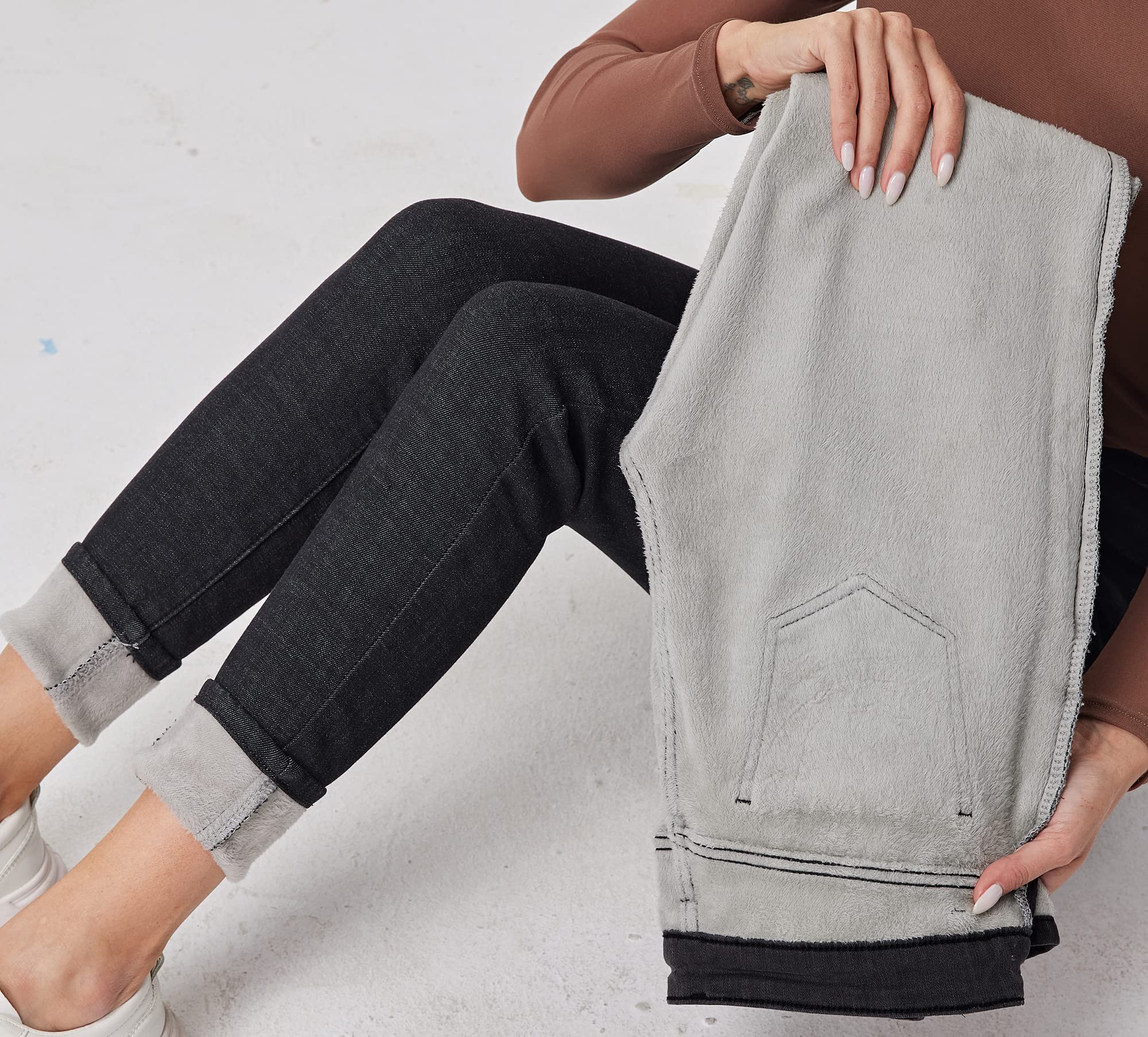 Fakanhui Jeans da donna foderati in pile, invernali, foderati in flanella, jeans termici