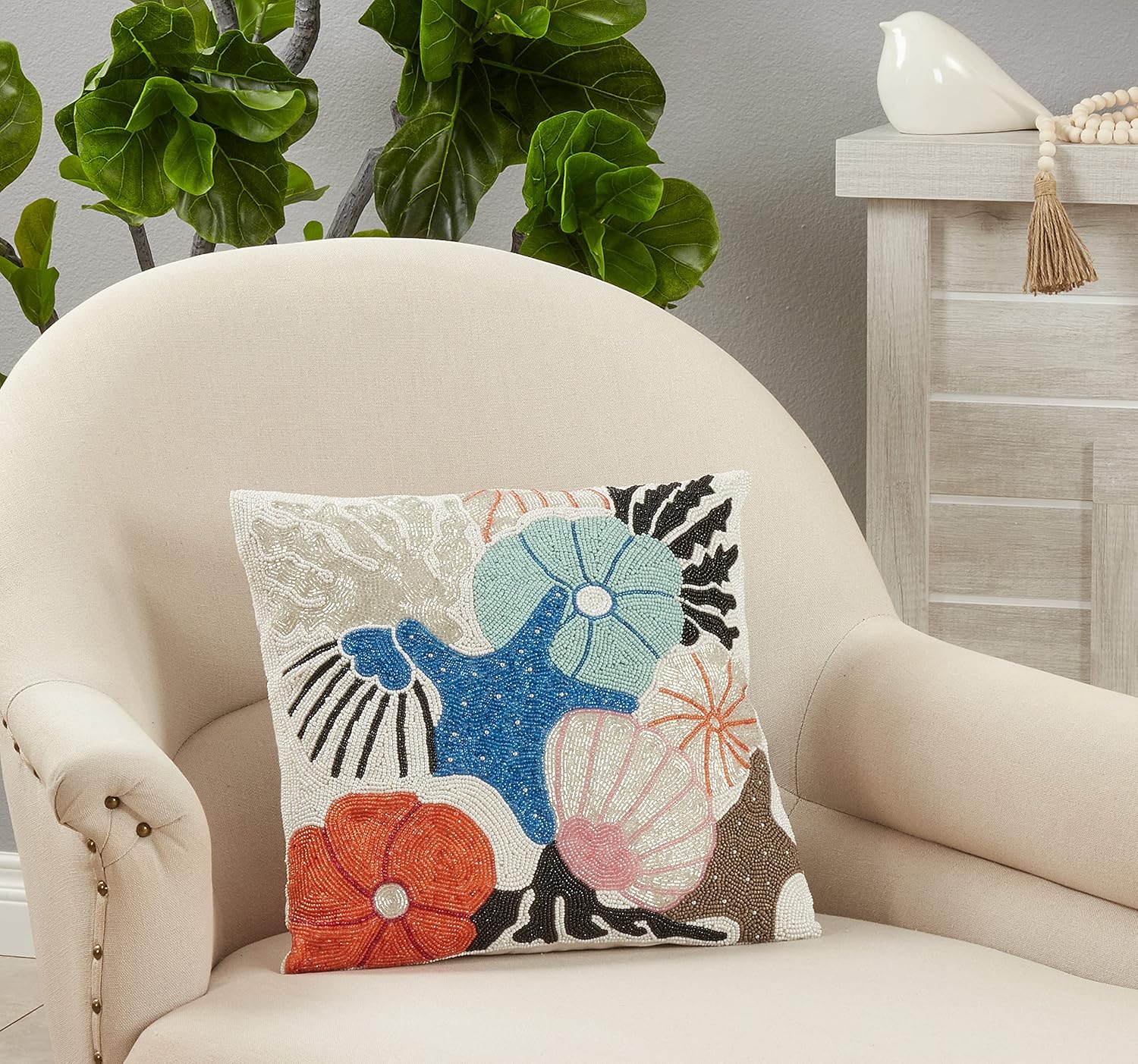 Beaded Seashells Pillow