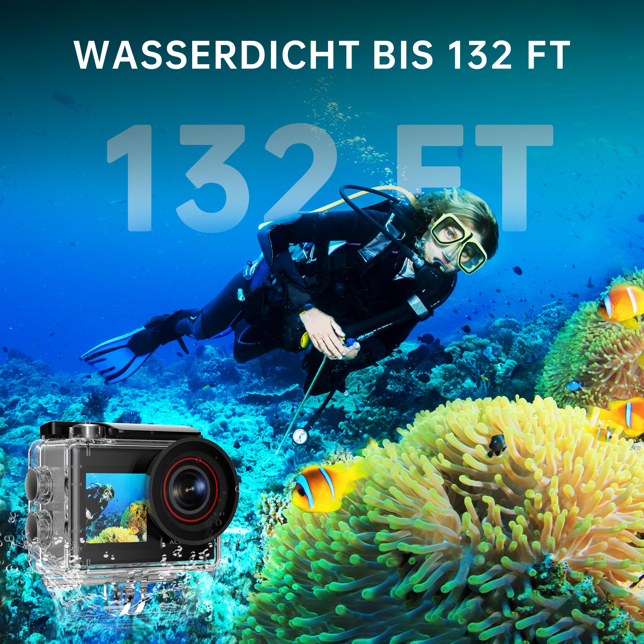 Action Cam 4K 60FPS 40M Unterwasserkamera 30MP HD Wasserdicht EIS Touchscreen 64GB Karte 2.4G Fernbedienung