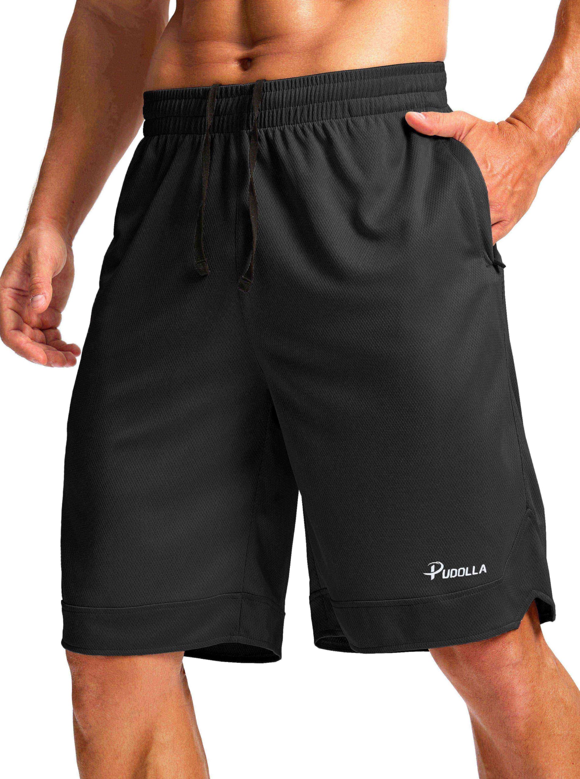 Pudolla Mens Basketball Shorts with Zipper Pockets 11 Long Gym Athletic Shorts for Men Lightweight Quick Dry