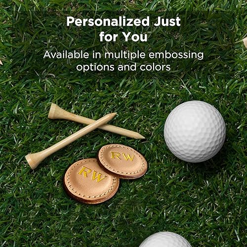 Miniatura 8 de Personalized Golf Ball Markers (Tan, Set of 2) - Golf Gifts for Men - Monogrammed Initial Custom Golf Markers wFull Grain Genuine Leather - Fathers