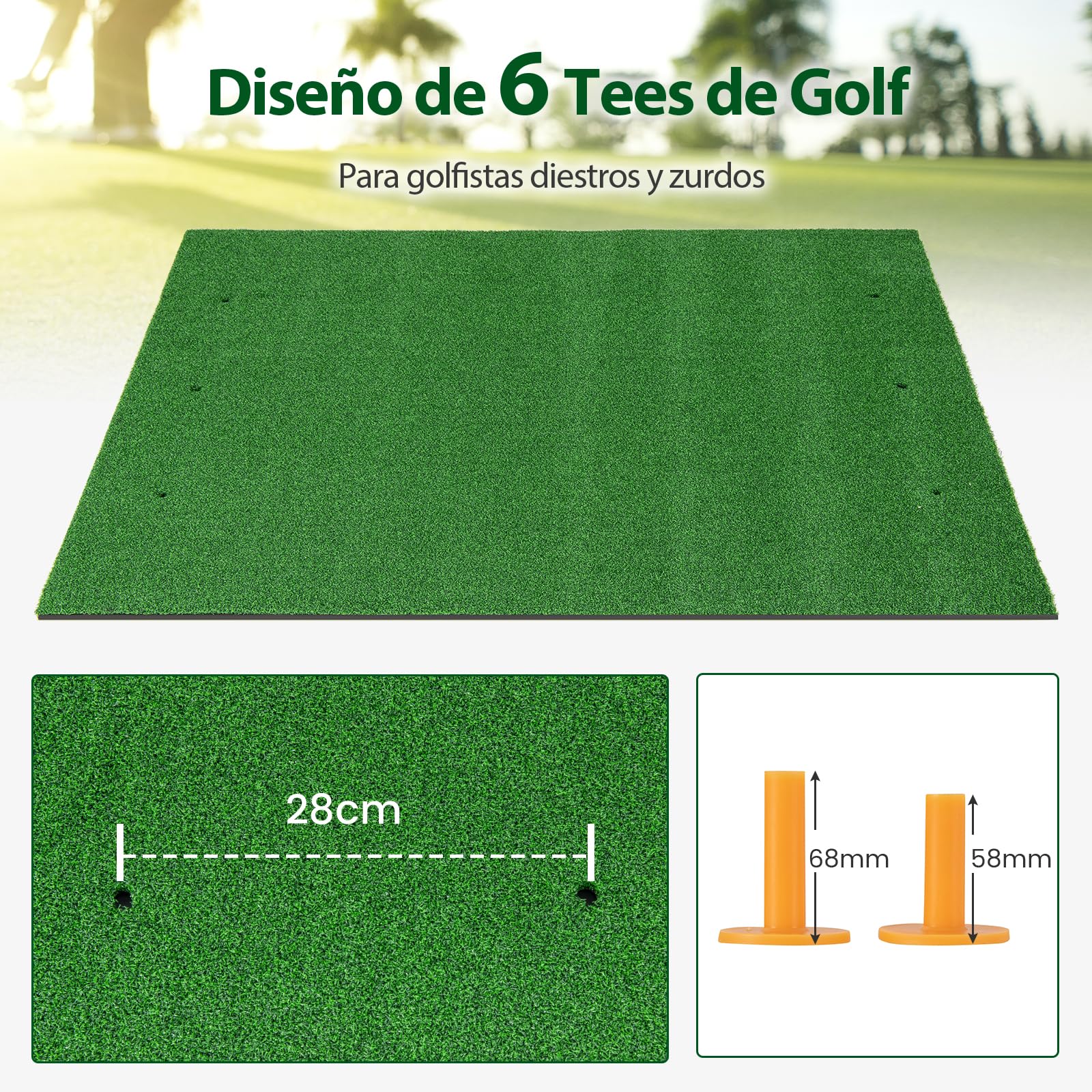 GYMAX Alfombrilla de Golf para Golpear Pelotas, Tapete de Césped Artificial para Práctica de Golf Interior y Exterior con 2 Tees de Goma y 2 Palos de Alineación