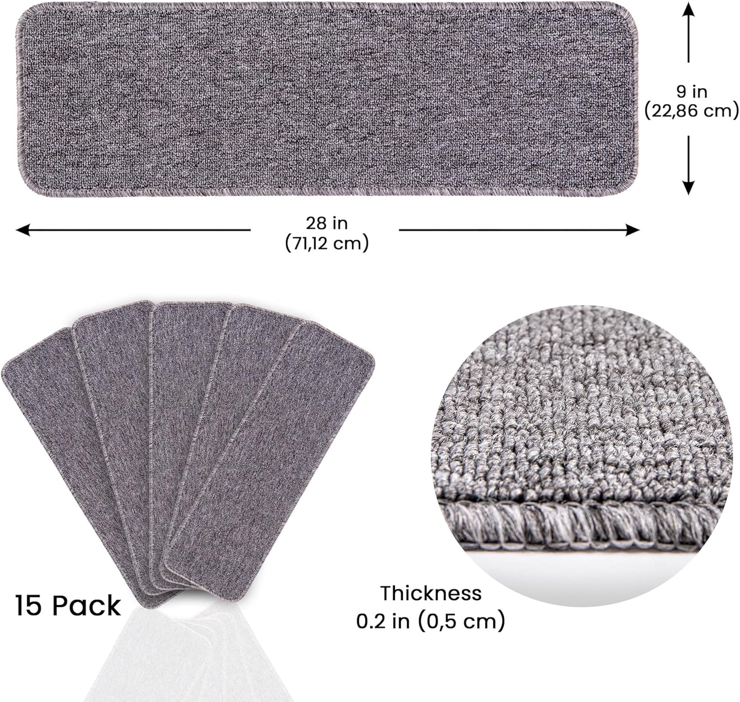 SussexHome Carpet Stair Treads for Wooden Steps - Indoor Staircase Step Treads with Thick Carpet - Self Adhesive Safety Treads to Prevent Slipping - Pet & Kid-Friendly - 15-Pack