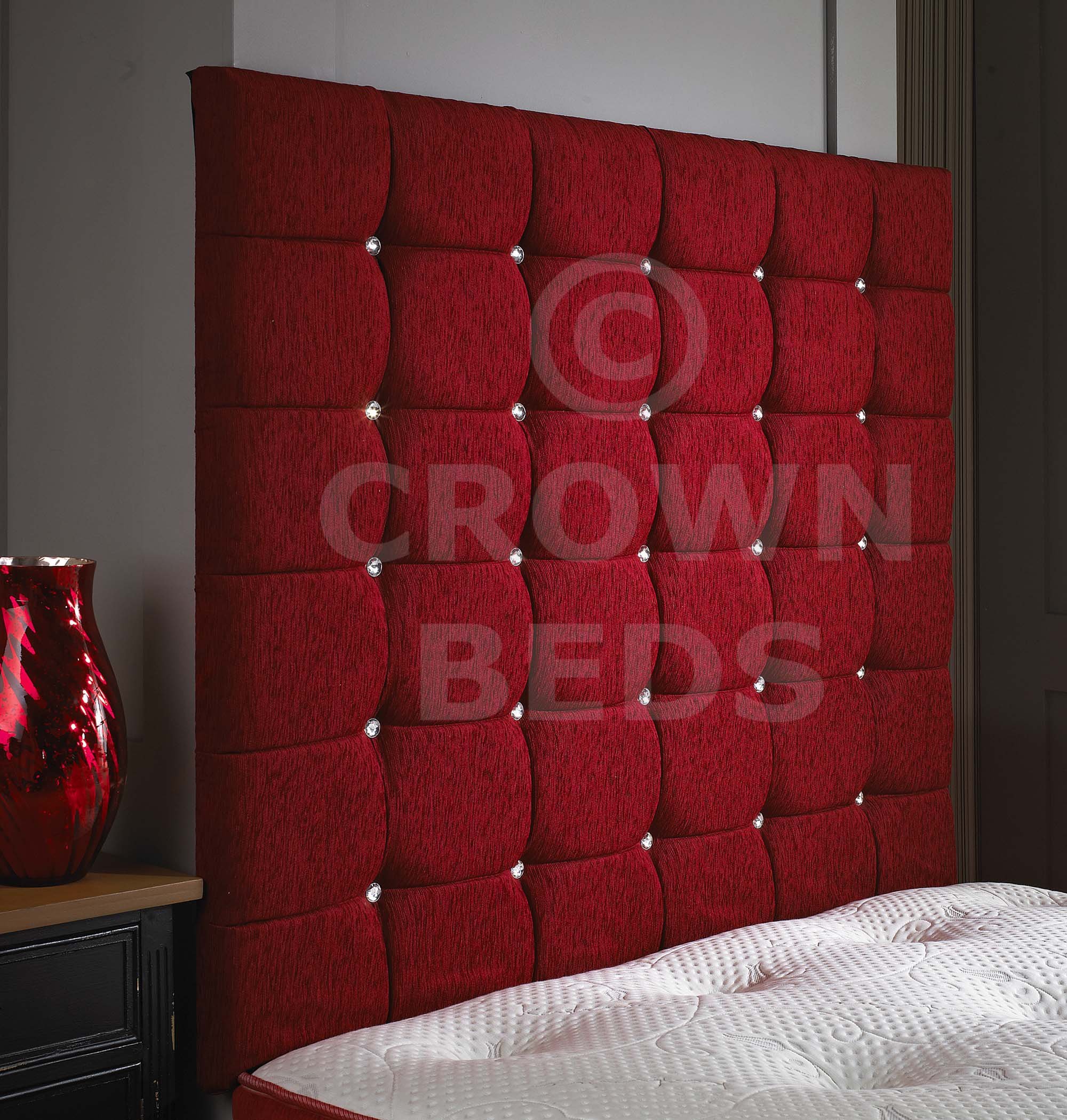 CROWNBEDSUK QUALITY OMEGA WALL HEADBOARD IN 2ft6,3ft,4ft,4ft6,5ft,6ft, Two Height Options!!! (red, 4ft (small double) 36)