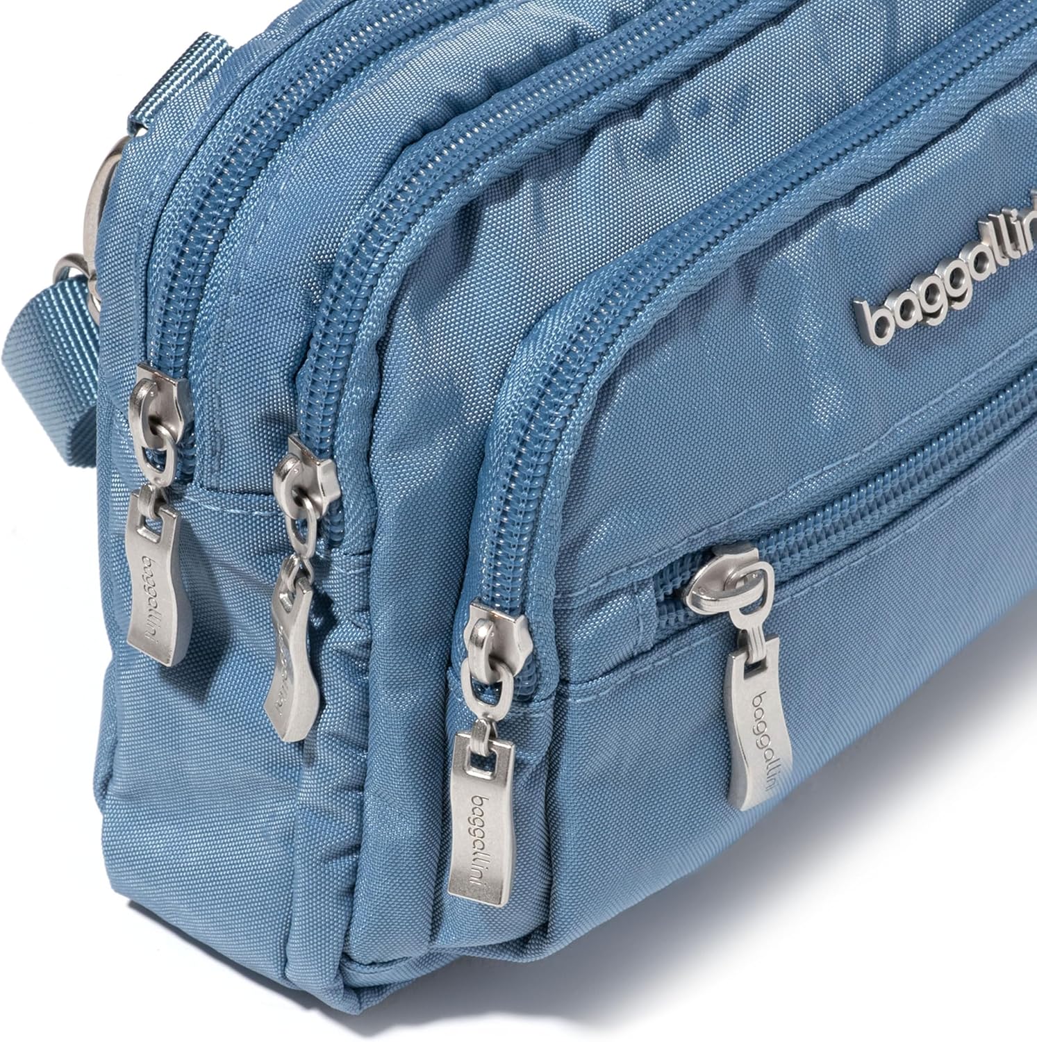 Baggallini Triple Zip Small Crossbody Bag for Women - Lightweight Convertible Fanny Pack Belt Bag