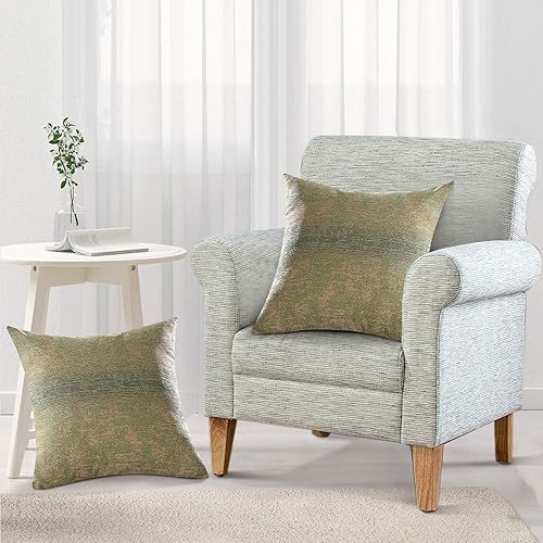 Miniatura 16 de Home Soft Things Serenta - Juego de fundas de almohada de felpilla jacquard con cremallera grande, 2 piezas, color verde azulado/camello, 26 x 26