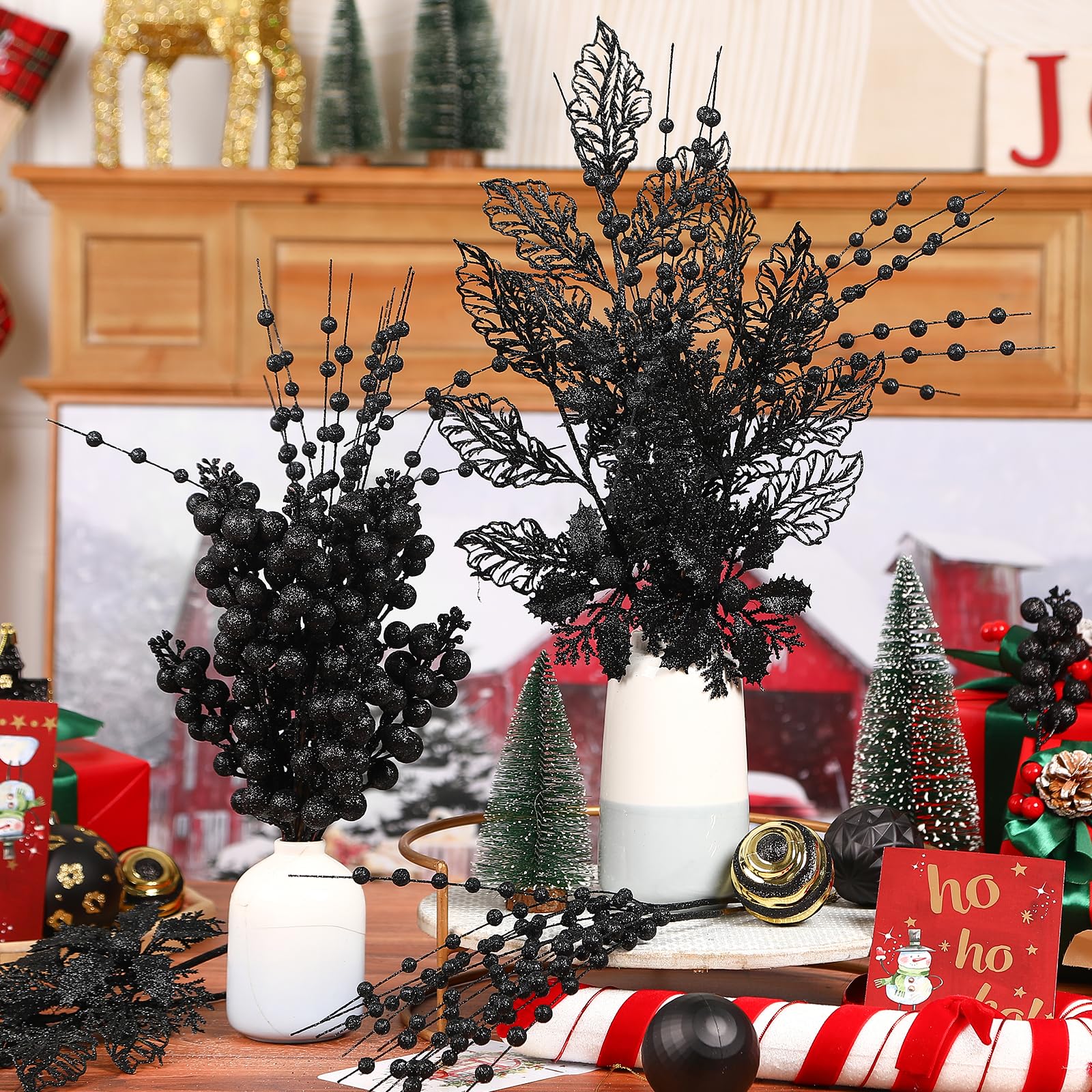 Alupssuc Künstliche Ilex-Beerenzweige und Stechpalmenblätter, Weihnachtsdekoration, künstliche Beeren, Stiele für Baum, Girlande, Kranz, künstliche Weihnachtsdekoration, für drinnen und draußen,