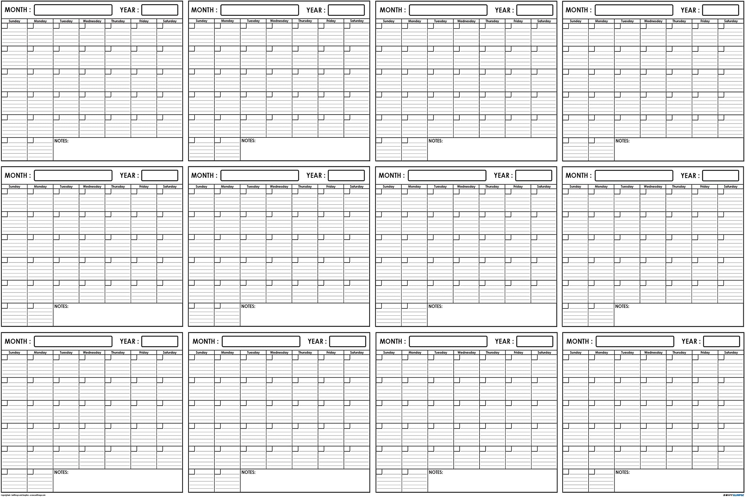 24x36 Large Jumbo Oversized Erasable Laminated Blank Annual Yearly Wall Calendar Poster, 12 Months, Reusable for Office, Academic or Home Two-Sided Reversible