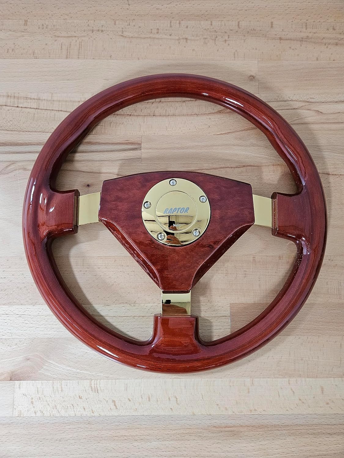 Raptor 15" Mahogany Wood Designo 3-Spoke Steering Wheel (Gold)