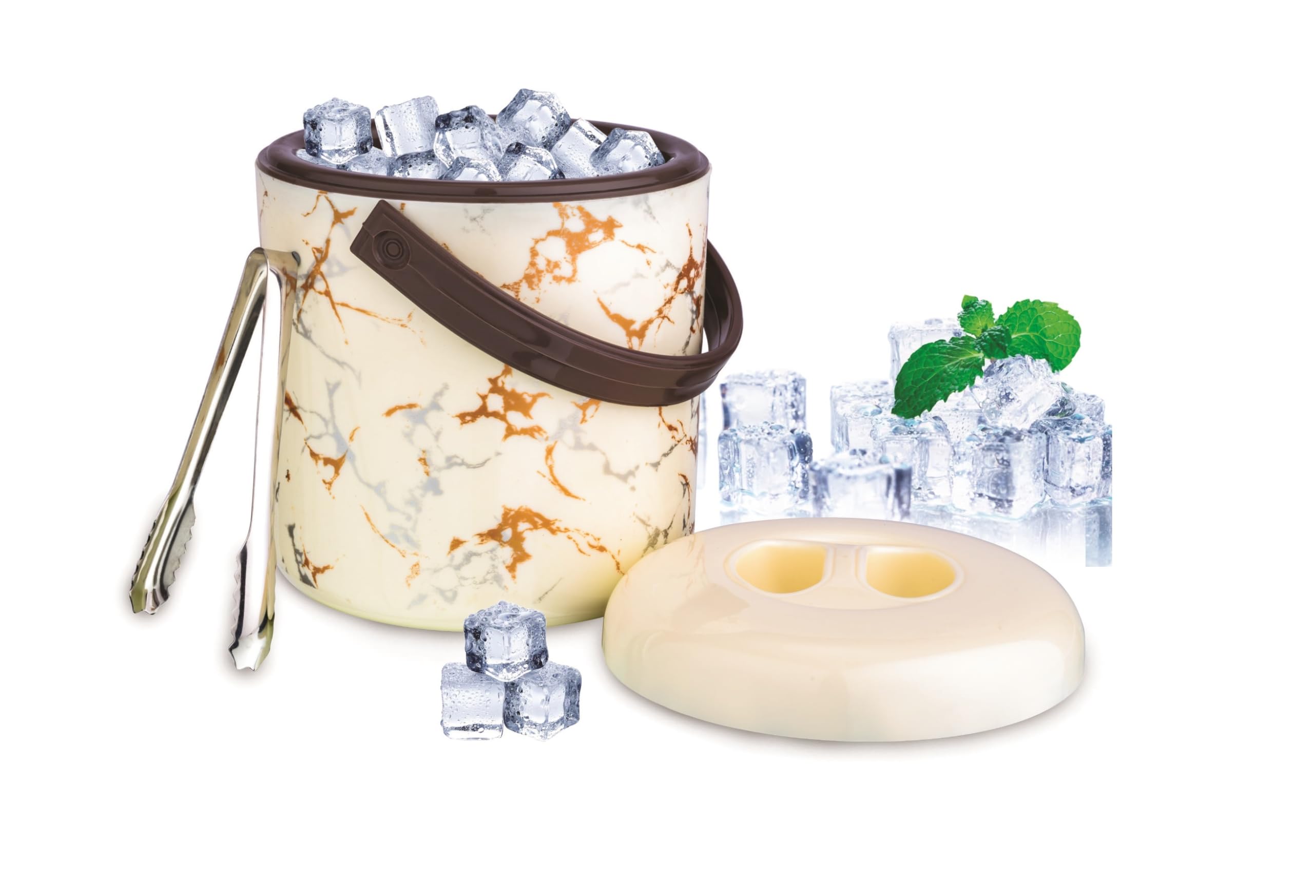 Nabhya Ice Pail Plastic,Ice Bucket, Insulated ice Box with Stainless Steel Tong Plastic Ice Bucket (Stallion - Beige)