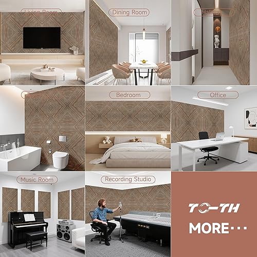 Miniatura 8 de TO-TH Paneles acústicos para pared y techo, paquete de 6 unidades de 2 x 2 x 0.4, paneles de pared decorativos autoadhesivos 3D con impresión UV con