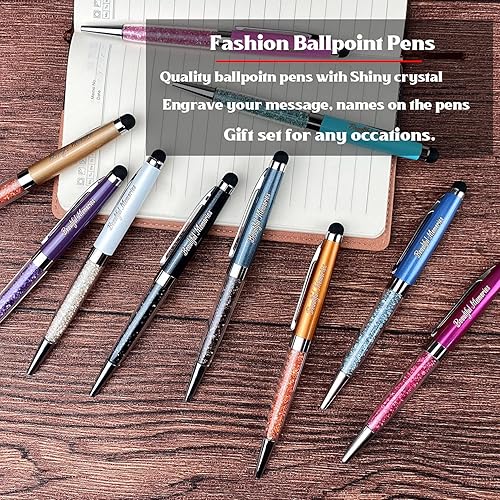 Miniatura 3 de Ancolo Bolígrafos personalizados con punta de lápiz capacitivo, bolígrafos elegantes de diamantes de cristal, grabados con tu nombre o mensaje,