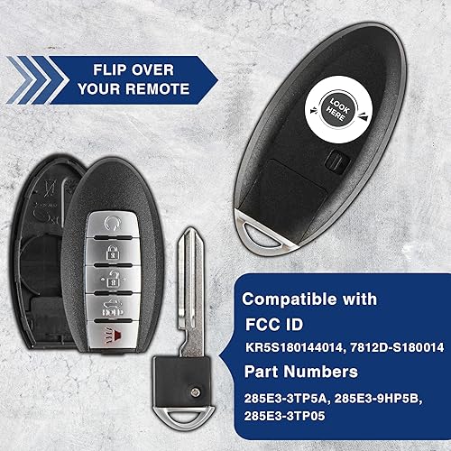 Miniatura 4 de KeylessOption Funda para llavero de repuesto para Nissan Altima Maxima 2013, 2014, 2015, carcasa remota, 5 botones KR5S180144014, 7812D-S180014, no