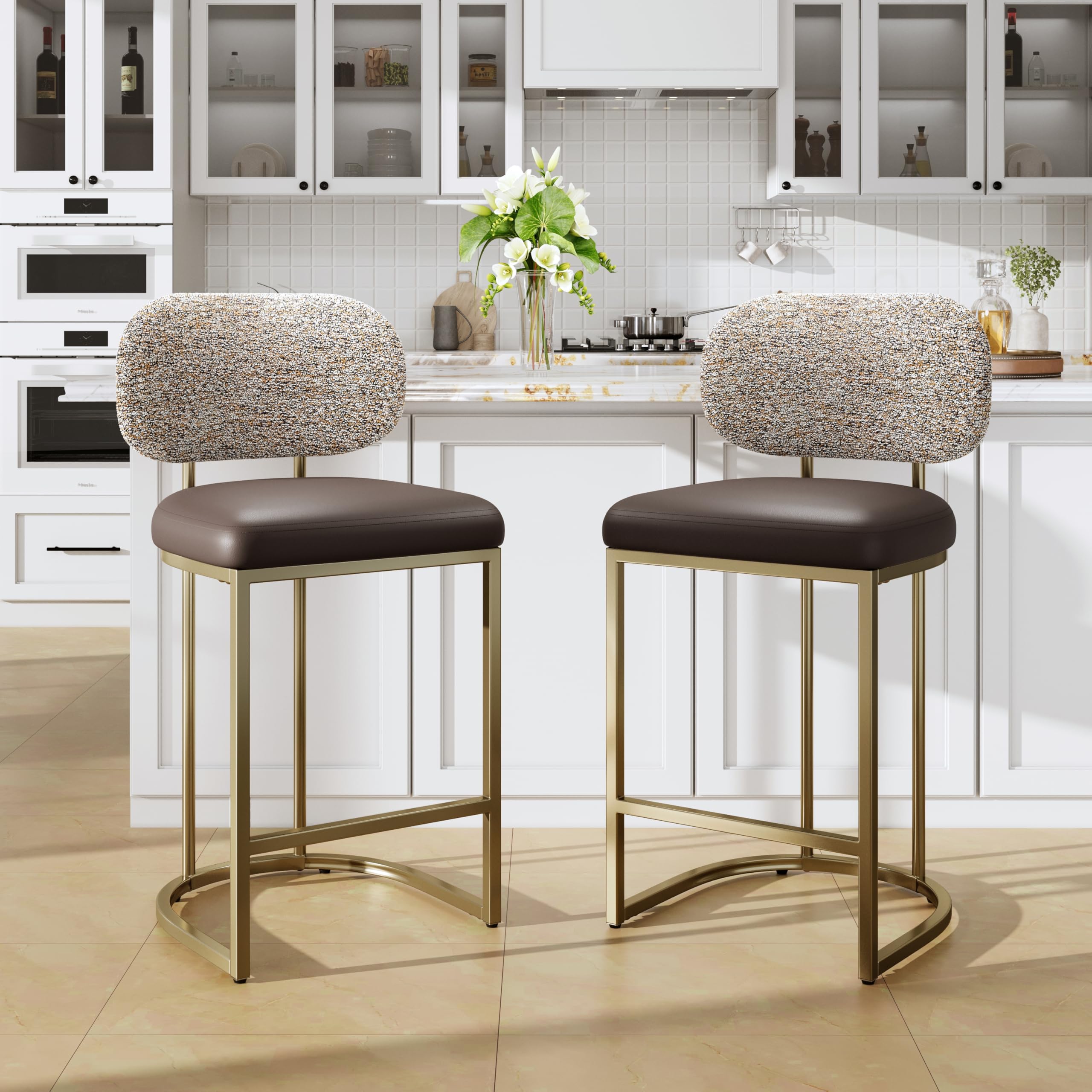 ALPHA HOME Bar Stools Set of 2 with Back Breakfast Counter Height Bar Stool