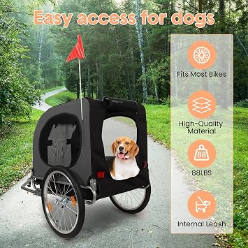 Rascal Pet Trailer, Folding Pet Dog Trailer Cart for Bicycle, Bike Cargo Wagon Carrier with Hitch & 22 -28 Wheel, Orange
