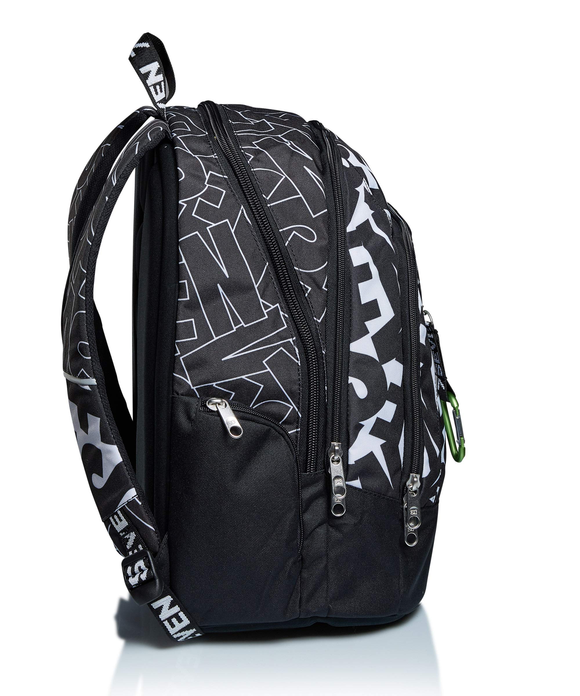 Seven Backpack, Advanced, ALPHA BEAT Knapsack Padded School Bag, Book Bag, One Size for Teen, Girls&Boys, Large Capacity, For School, Sport & Free Time, Laptop Sleeve, Italian Design, black,