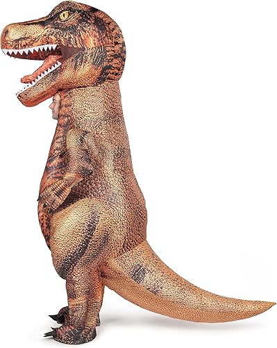 Miniatura 4 de Spooktacular Creations Disfraz inflable de Halloween para adultos, T-rex realista, disfraz de dinosaurio marrón de cuerpo completo, divertido traje