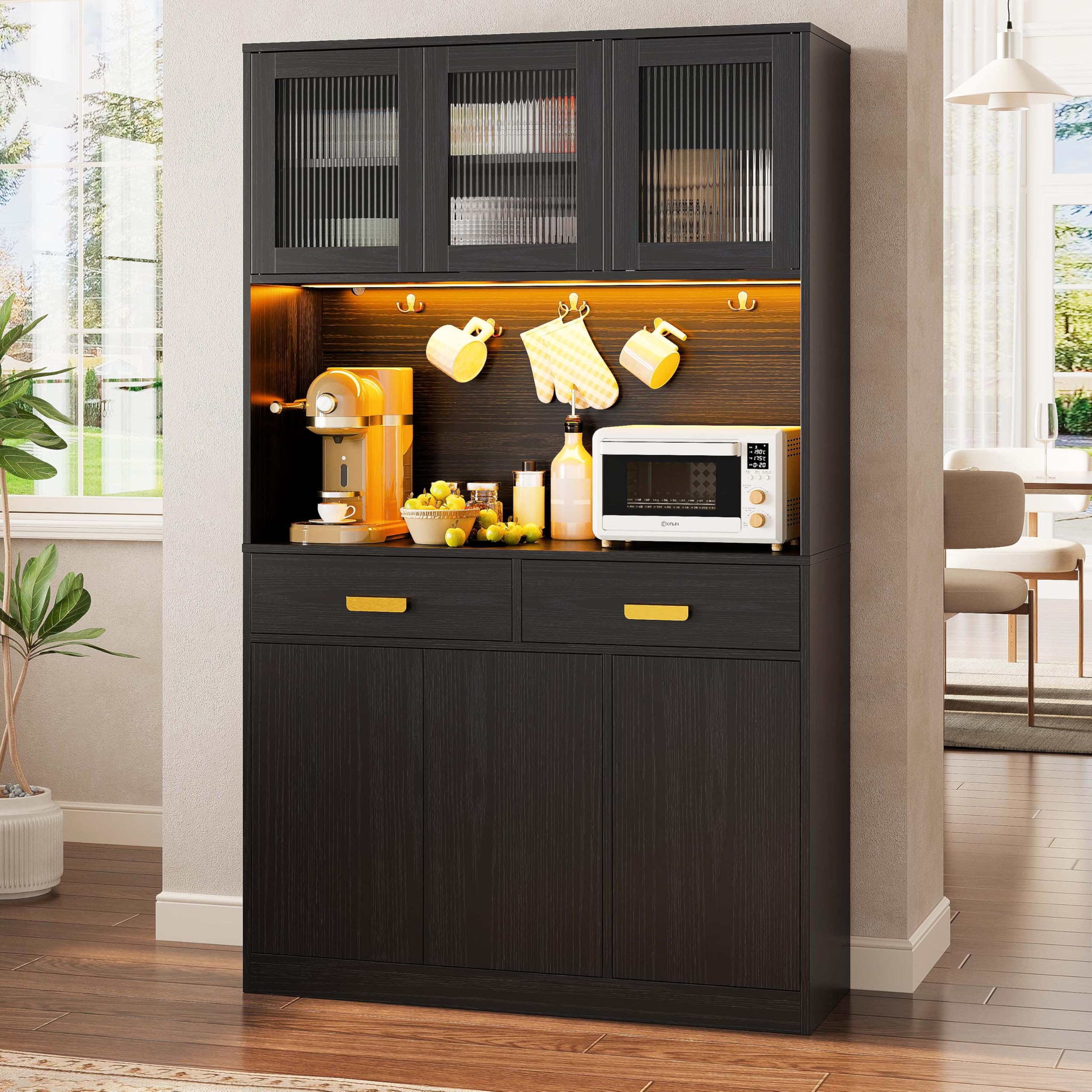 IRONCK Küchenschrank mit Arbeitsplatte, Küchenbuffet mit Steckdose, Schwarz